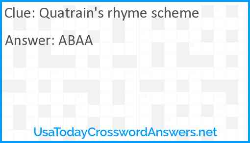 Quatrain #39 s rhyme scheme crossword clue UsaTodayCrosswordAnswers net