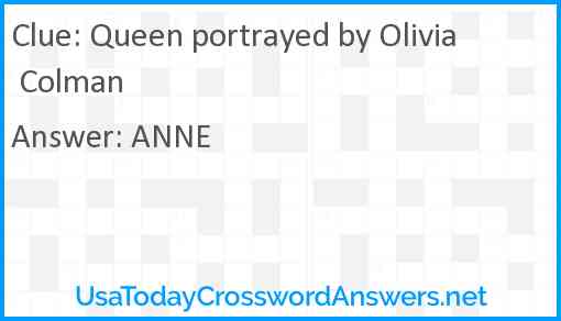 Queen portrayed by Olivia Colman Answer