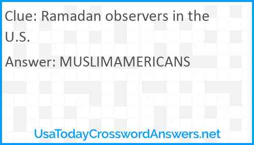 Ramadan observers in the U.S. Answer