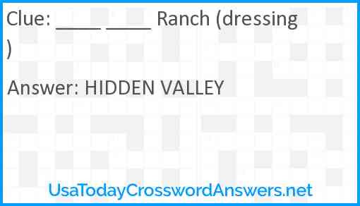 ____ ____ Ranch (dressing) Answer