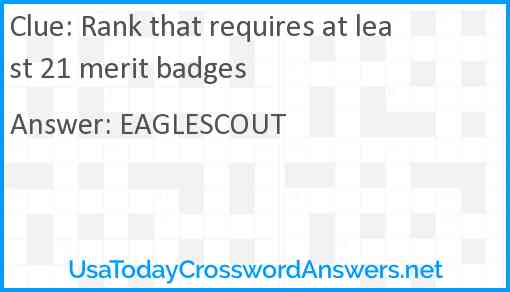 Rank that requires at least 21 merit badges Answer