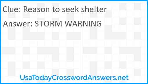 Reason to seek shelter Answer