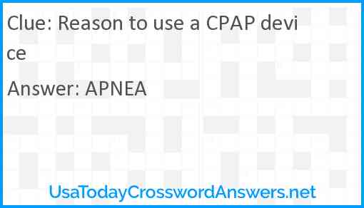 Reason to use a CPAP device Answer