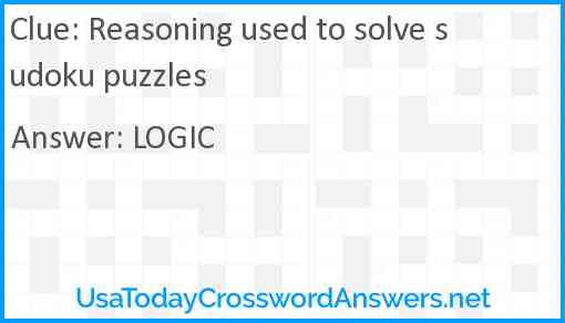 Reasoning used to solve sudoku puzzles Answer