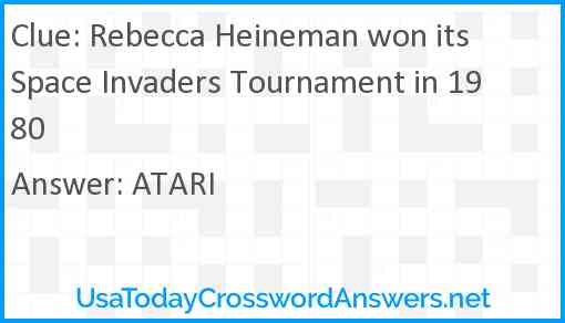 Rebecca Heineman won its Space Invaders Tournament in 1980 Answer