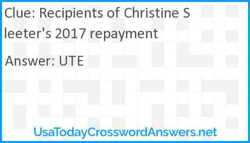 Recipients of Christine Sleeter's 2017 repayment Answer