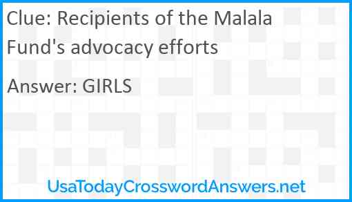 Recipients of the Malala Fund's advocacy efforts Answer