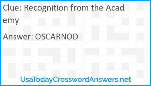 Recognition from the Academy Answer