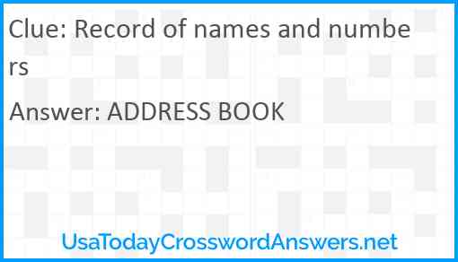 Record of names and numbers Answer