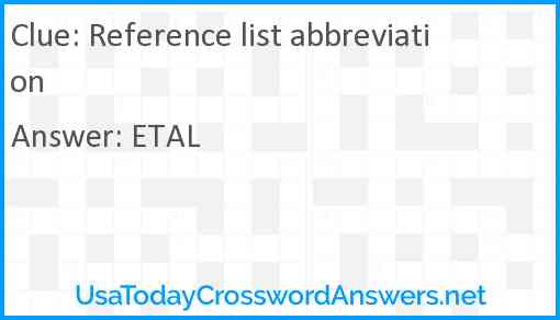 Reference list abbreviation Answer