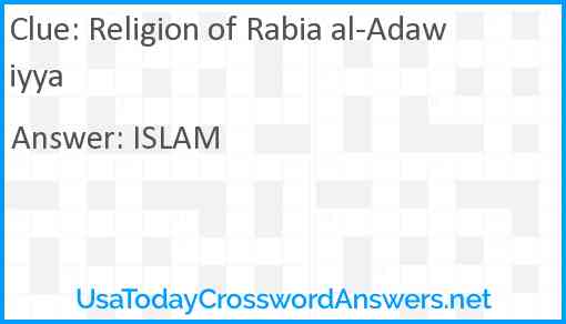 Religion of Rabia al-Adawiyya Answer