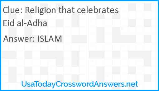 Religion that celebrates Eid al-Adha Answer
