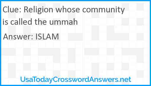 Religion whose community is called the ummah Answer