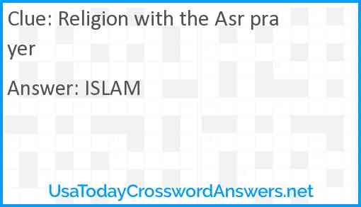 Religion with the Asr prayer Answer