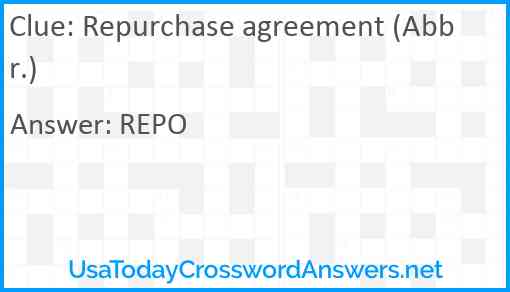 Repurchase agreement (Abbr.) Answer