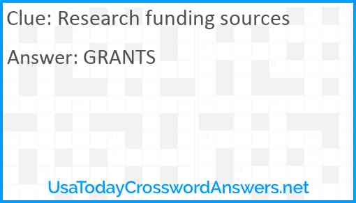 Research funding sources Answer