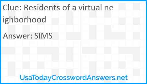 Residents of a virtual neighborhood Answer