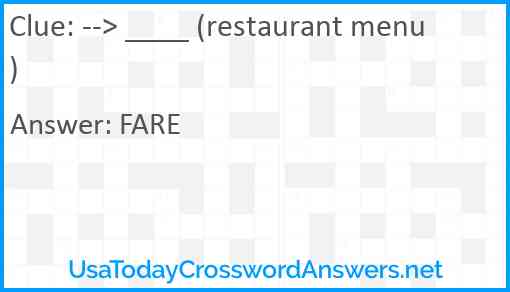 --> ____ (restaurant menu) Answer