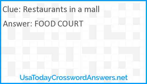 Restaurants in a mall Answer