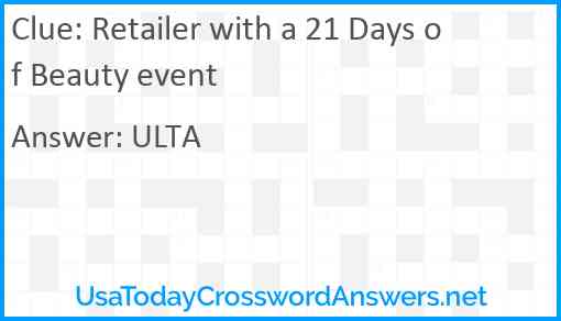 Retailer with a 21 Days of Beauty event Answer