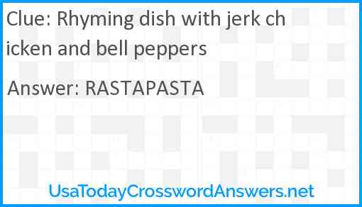Rhyming dish with jerk chicken and bell peppers Answer