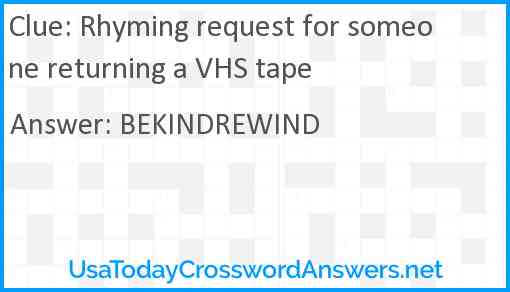 Rhyming request for someone returning a VHS tape Answer