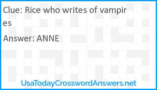 Rice who writes of vampires Answer