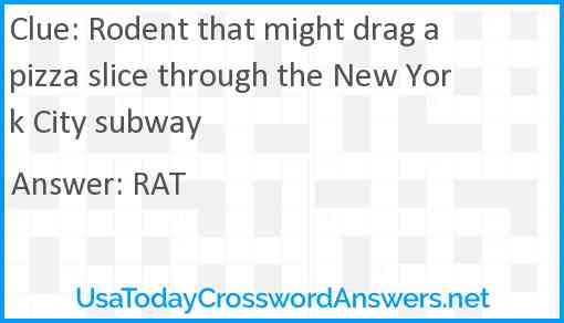 Rodent that might drag a pizza slice through the New York City subway Answer