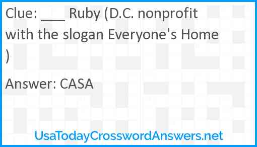 ___ Ruby (D.C. nonprofit with the slogan Everyone's Home) Answer