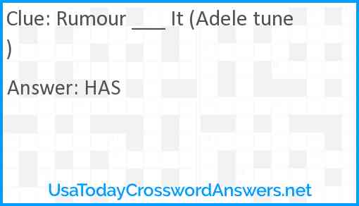 Rumour ___ It (Adele tune) Answer