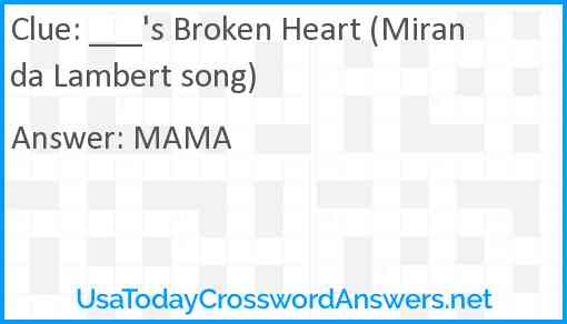 ___'s Broken Heart (Miranda Lambert song) Answer