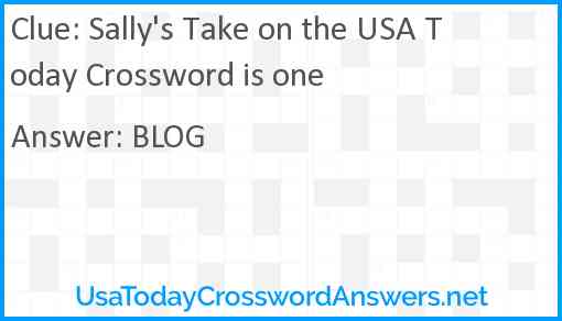 Sally's Take on the USA Today Crossword is one Answer