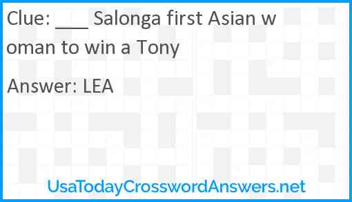 ___ Salonga first Asian woman to win a Tony Answer