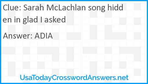 Sarah McLachlan song hidden in glad I asked Answer