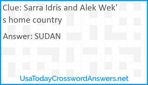 Sarra Idris and Alek Wek's home country Answer