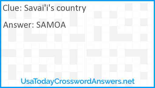 Savai'i's country Answer