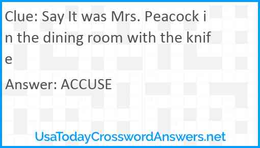 Say It was Mrs. Peacock in the dining room with the knife Answer