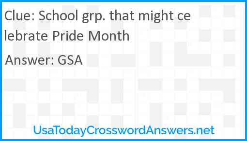 School grp. that might celebrate Pride Month Answer
