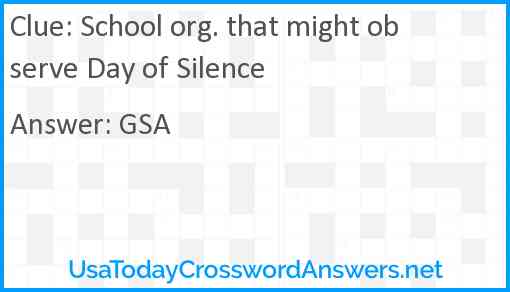 School org. that might observe Day of Silence Answer