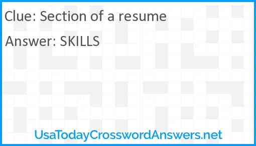 Section of a resume Answer