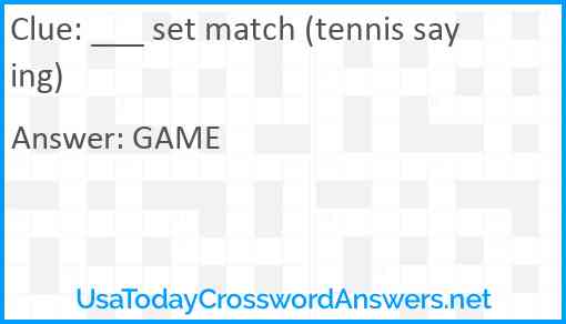 ___ set match (tennis saying) Answer