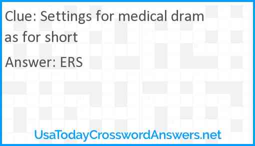 Settings for medical dramas for short Answer