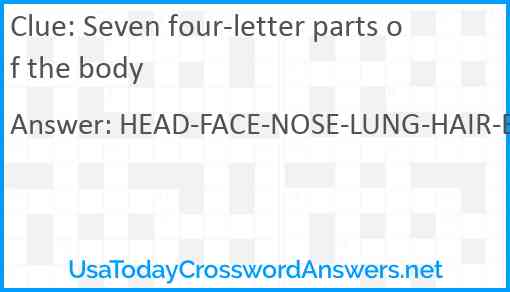 Seven four-letter parts of the body Answer