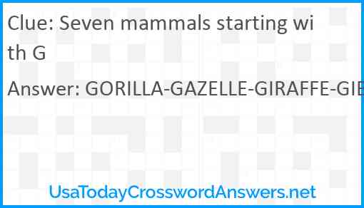 Seven mammals starting with G Answer