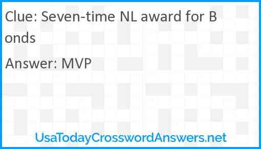 Seven-time NL award for Bonds Answer