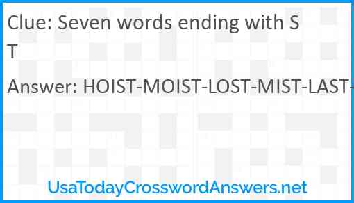 Seven words ending with ST Answer
