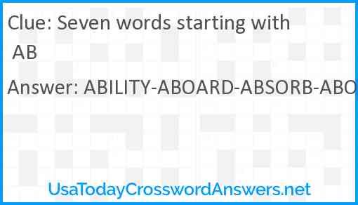 Seven words starting with AB Answer