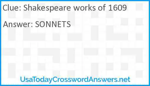 Shakespeare works of 1609 Answer