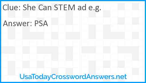 She Can STEM ad e.g. Answer