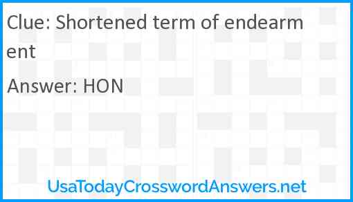 Shortened term of endearment Answer